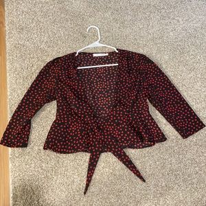 Forever21 Black with red hearts peplum feminine peplum tie top size S